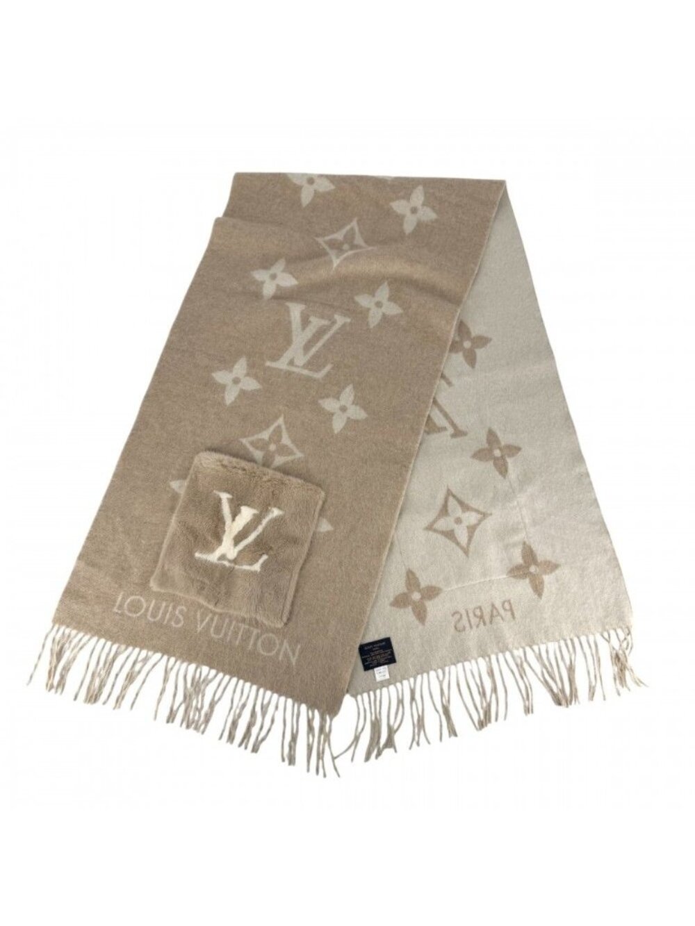 Louis Vuitton Scarf Monogram Cordray Cavic Cashmere Mink Beige Ivory Winter - Picture 2 of 8